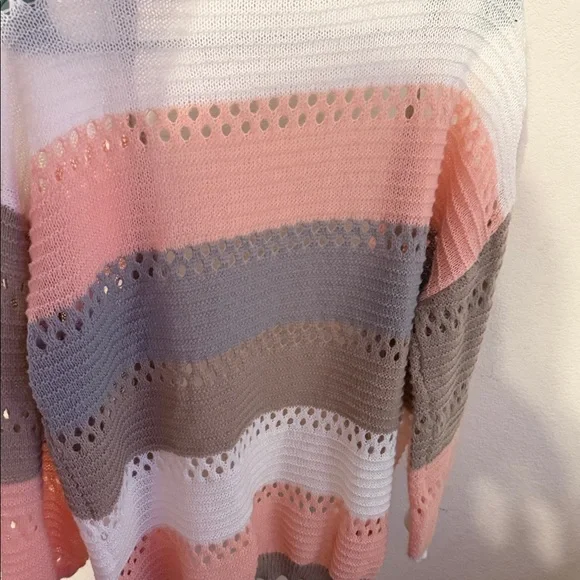 NWOT Pink Color block Striped Open-Front Cardigan - Picture 6 of 6